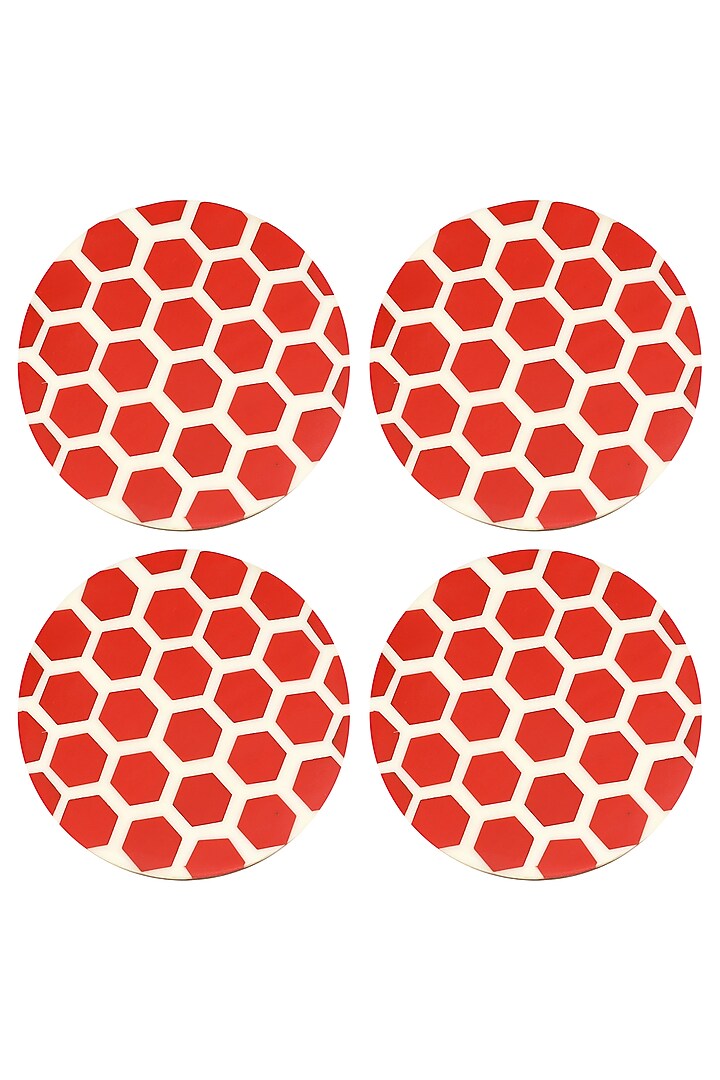 Red Resin & Wood Round Coasters (Set Of 4) by BLUE ELEPHANT at Pernia's Pop Up Shop