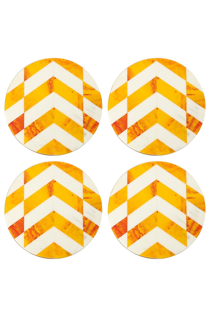 Yellow Resin & Wood Round Coasters (Set Of 4) by BLUE ELEPHANT at Pernia's Pop Up Shop