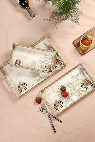 Multi-Colored Wood Tray (Set Of 3) by BLUE ELEPHANT