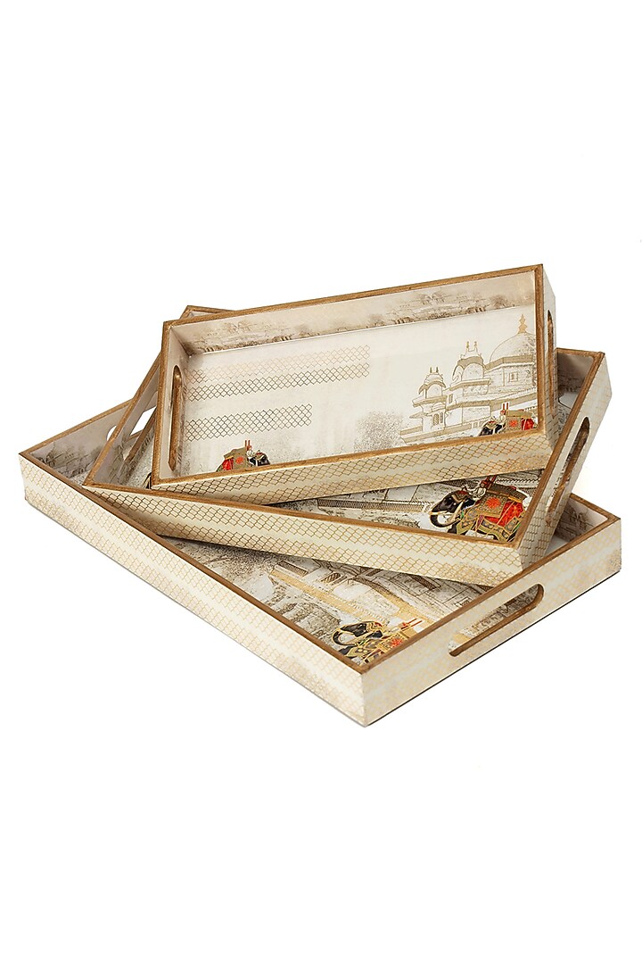 Multi-Colored Wood Tray (Set Of 3) by BLUE ELEPHANT at Pernia's Pop Up Shop