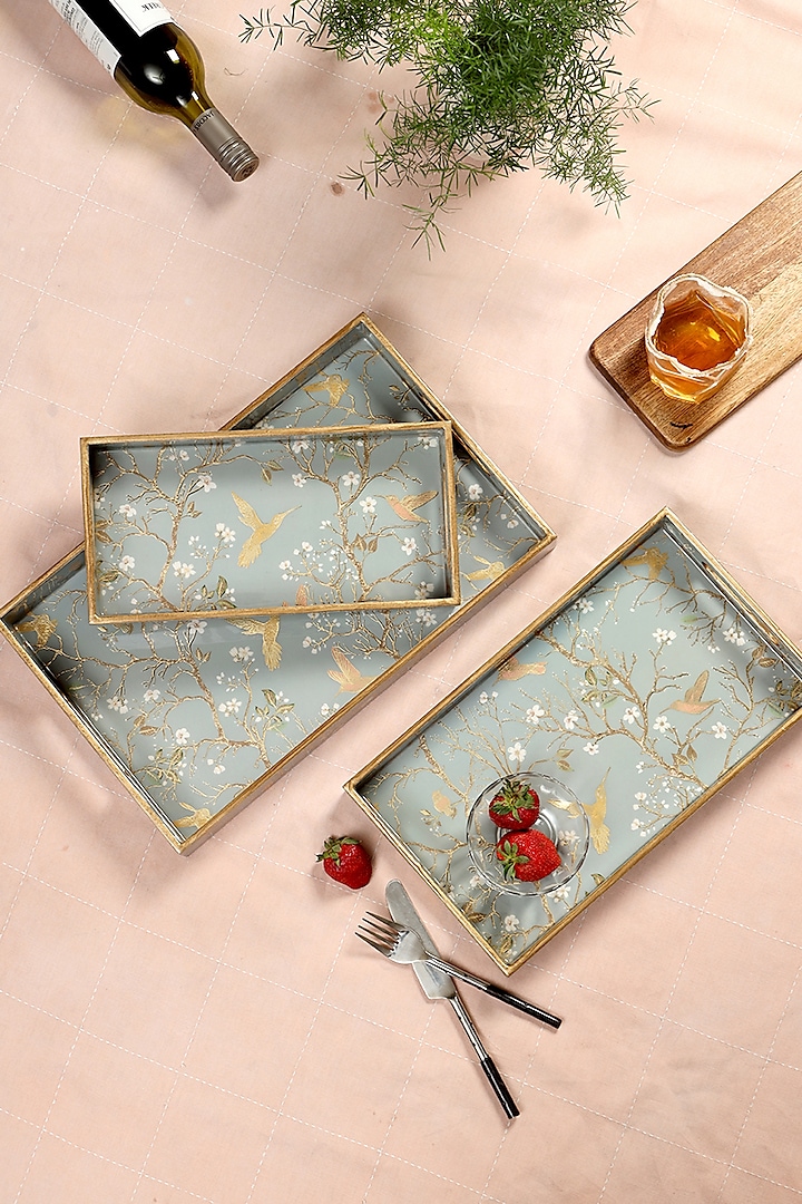 Silver Wood Tray (Set Of 3) by BLUE ELEPHANT