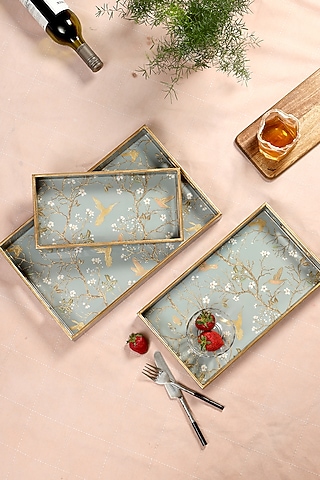 Silver Wood Tray (Set Of 3) by BLUE ELEPHANT