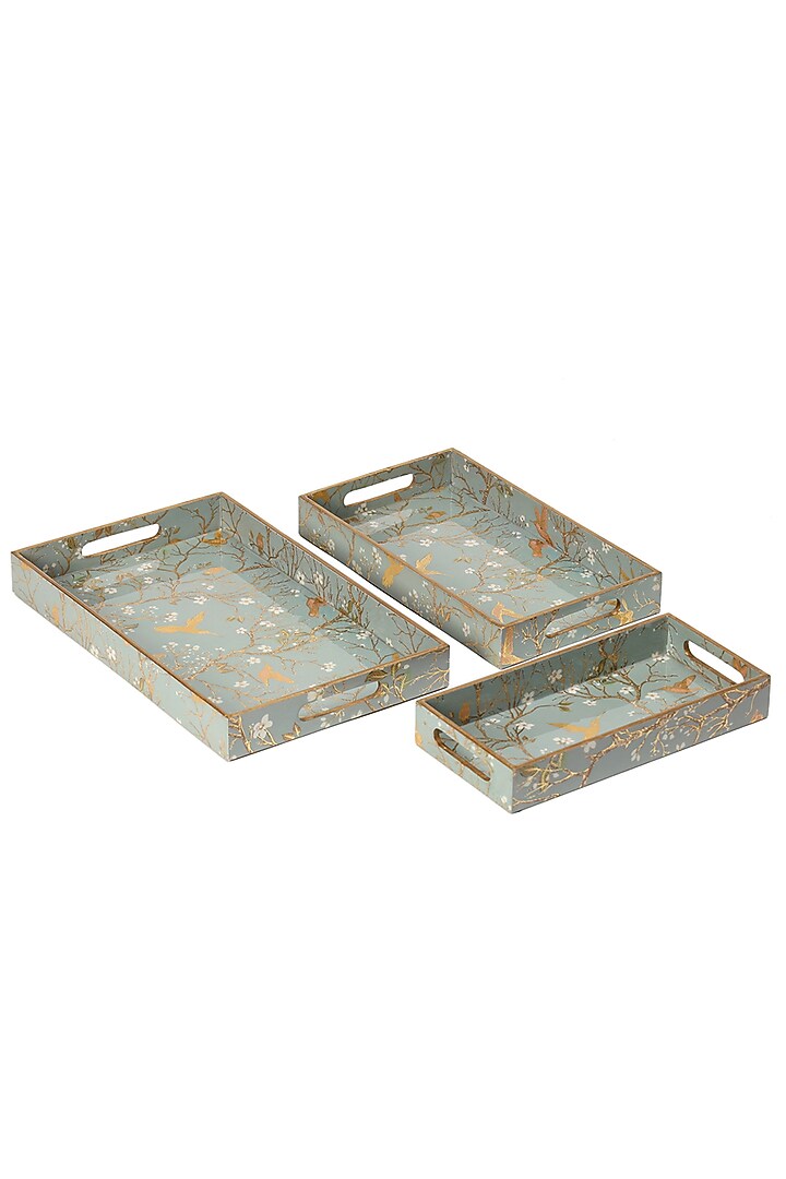 Silver Wood Tray (Set Of 3) by BLUE ELEPHANT at Pernia's Pop Up Shop