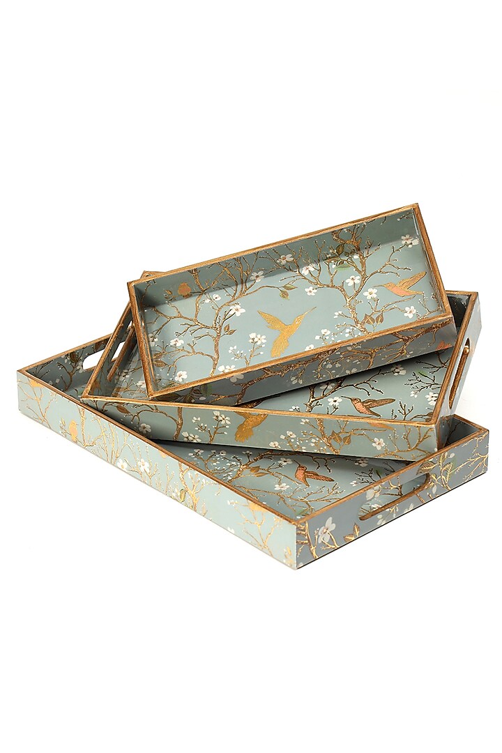 Silver Wood Tray (Set Of 3) by BLUE ELEPHANT at Pernia's Pop Up Shop