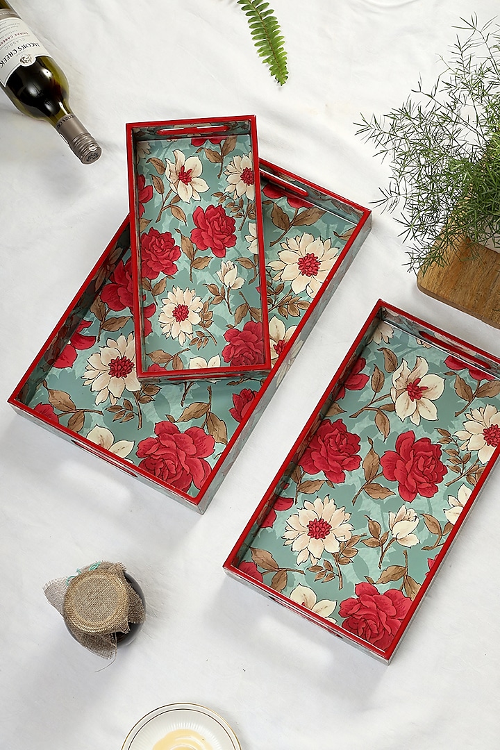 Multi-Colored Wood Tray (Set Of 3) by BLUE ELEPHANT at Pernia's Pop Up Shop