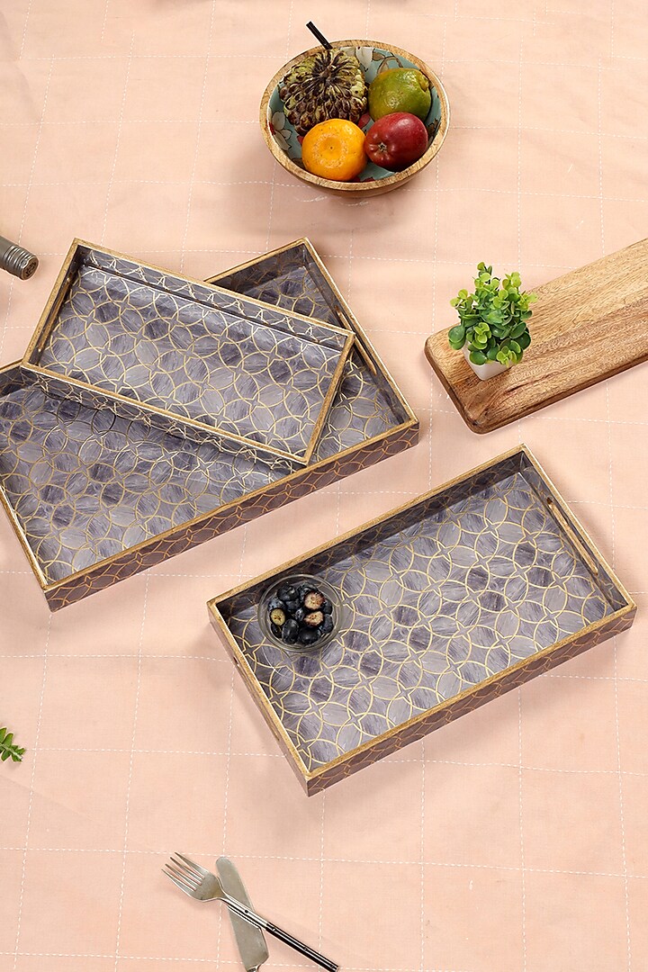 Mauve Wood Tray (Set Of 3) by BLUE ELEPHANT