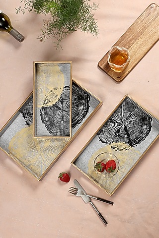 Silver Wood Tray (Set Of 3) by BLUE ELEPHANT