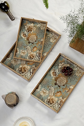 Grey Wood Tray (Set Of 3) by BLUE ELEPHANT