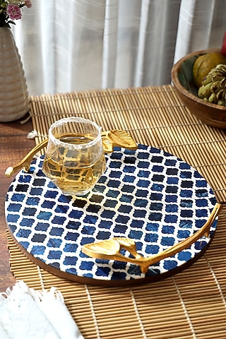 Cobalt Blue Resin & Wood Platter by BLUE ELEPHANT