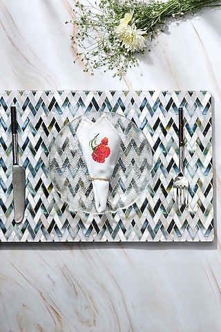 Silver Wood Zig-Zag Printed Placemats (Set Of 2) by BLUE ELEPHANT