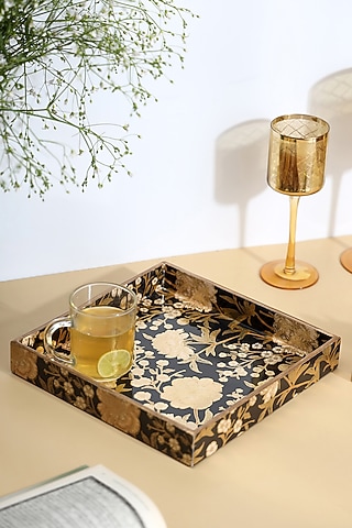 Black Wood Square Tray by BLUE ELEPHANT