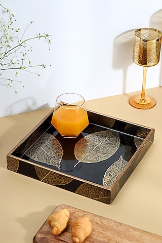 Black Wood Square Tray by BLUE ELEPHANT
