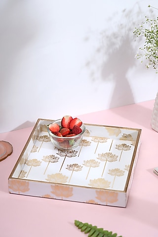 White Wood Square Tray by BLUE ELEPHANT