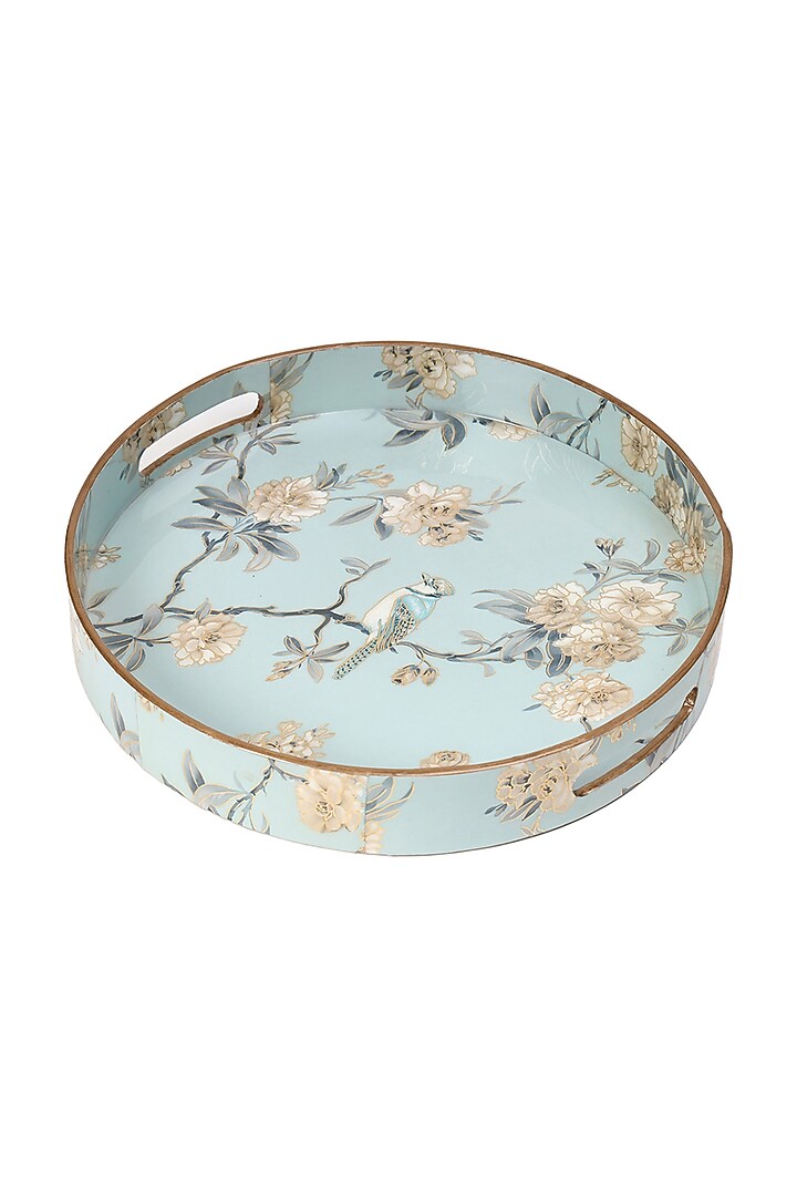 Powder Blue Wood Round Tray by BLUE ELEPHANT at Pernia's Pop Up Shop
