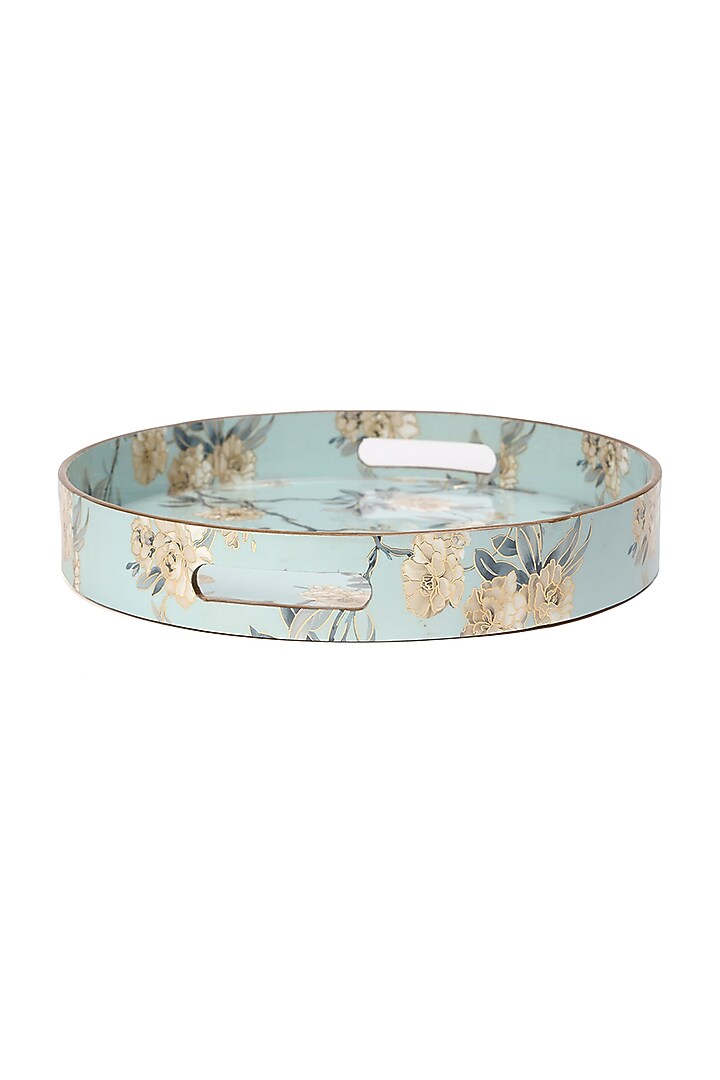 Powder Blue Wood Round Tray by BLUE ELEPHANT at Pernia's Pop Up Shop