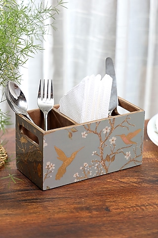 Silver Wood Cutlery Holder by BLUE ELEPHANT
