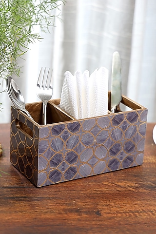 Mauve Wood Cutlery Holder by BLUE ELEPHANT