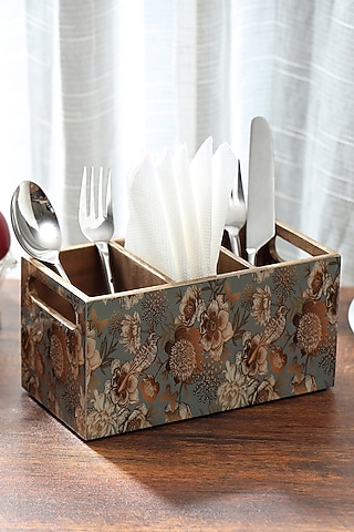 Grey Wood Cutlery Holder by BLUE ELEPHANT