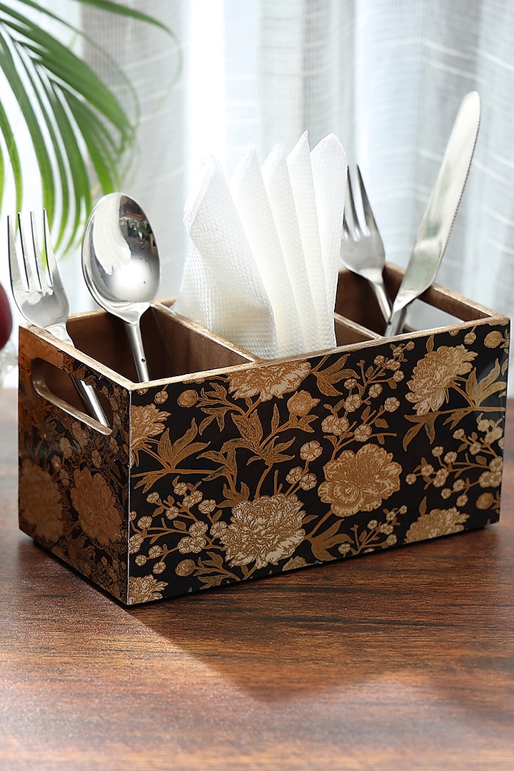 Black Wood Cutlery Holder by BLUE ELEPHANT