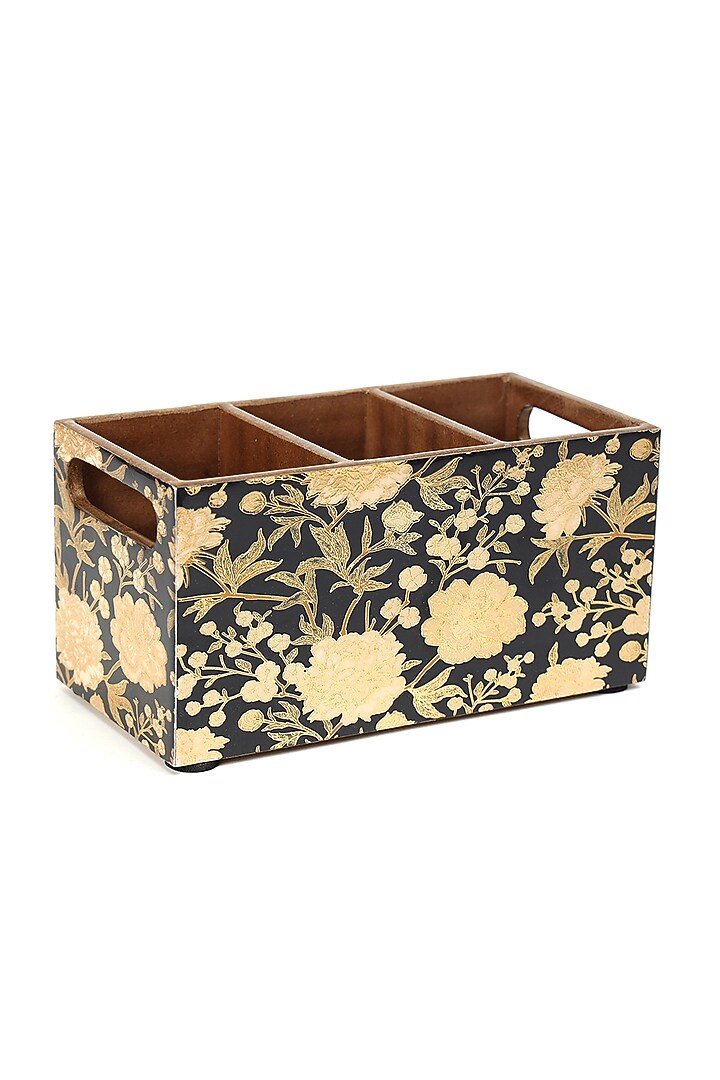 Black Wood Cutlery Holder by BLUE ELEPHANT at Pernia's Pop Up Shop