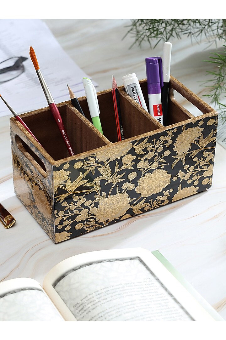 Black Wood Cutlery Holder by BLUE ELEPHANT at Pernia's Pop Up Shop
