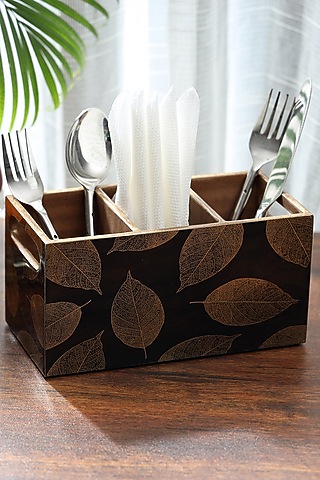 Black Wood Cutlery Holder by BLUE ELEPHANT