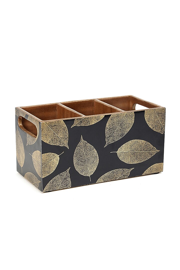 Black Wood Cutlery Holder by BLUE ELEPHANT at Pernia's Pop Up Shop