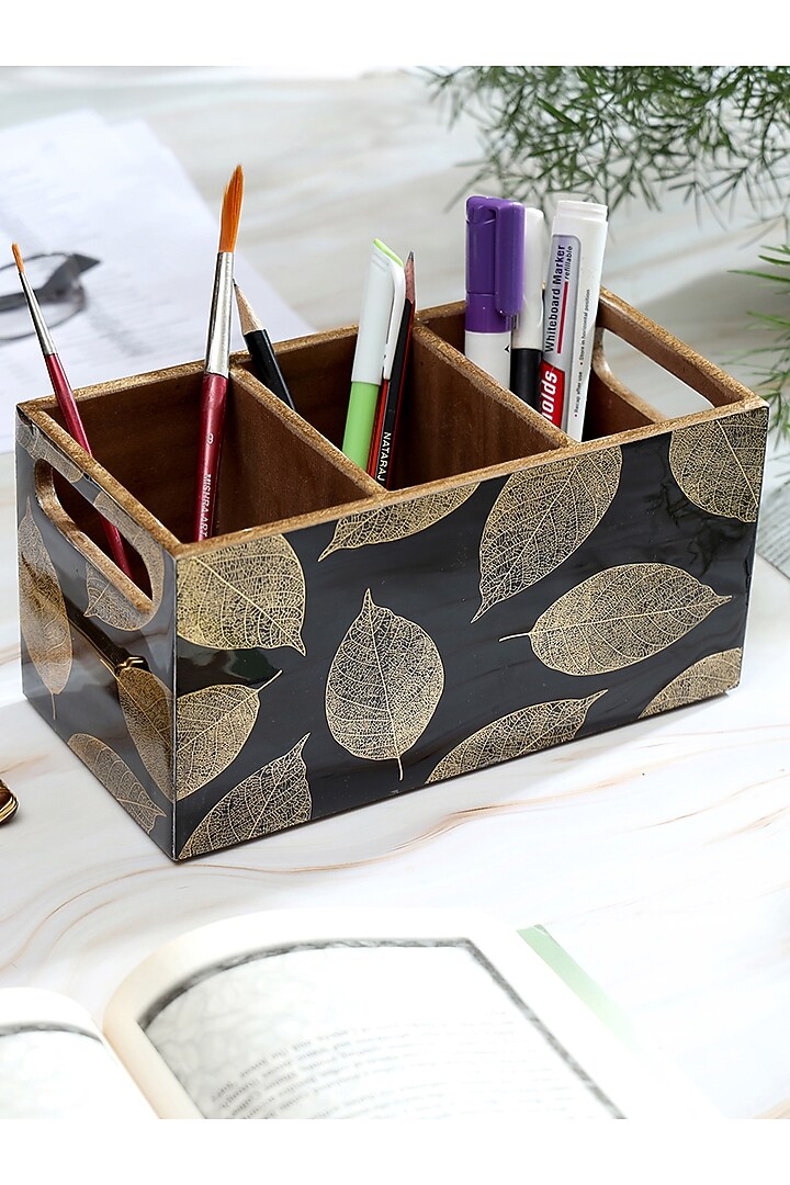 Black Wood Cutlery Holder by BLUE ELEPHANT at Pernia's Pop Up Shop