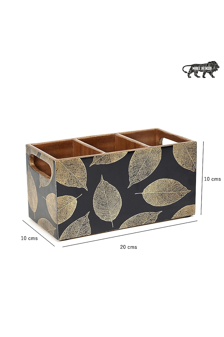 Black Wood Cutlery Holder by BLUE ELEPHANT at Pernia's Pop Up Shop