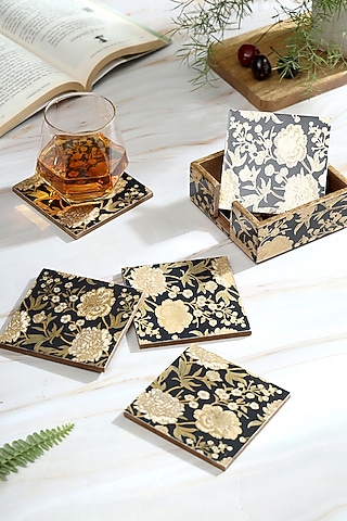 Black Wood Coasters (Set Of 7) by BLUE ELEPHANT