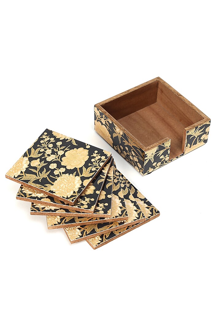 Black Wood Coasters (Set Of 7) by BLUE ELEPHANT at Pernia's Pop Up Shop