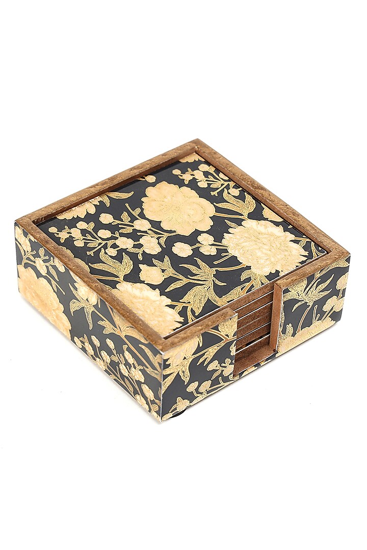Black Wood Coasters (Set Of 7) by BLUE ELEPHANT at Pernia's Pop Up Shop
