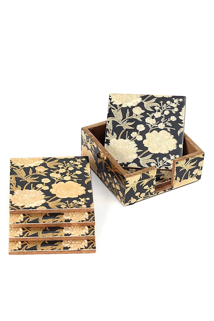Black Wood Coasters (Set Of 7) by BLUE ELEPHANT at Pernia's Pop Up Shop