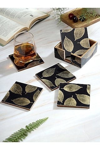 Black Wood Coasters (Set Of 7) by BLUE ELEPHANT