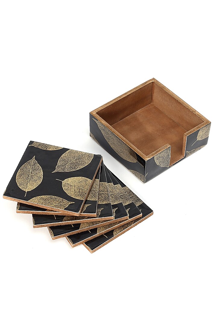 Black Wood Coasters (Set Of 7) by BLUE ELEPHANT at Pernia's Pop Up Shop