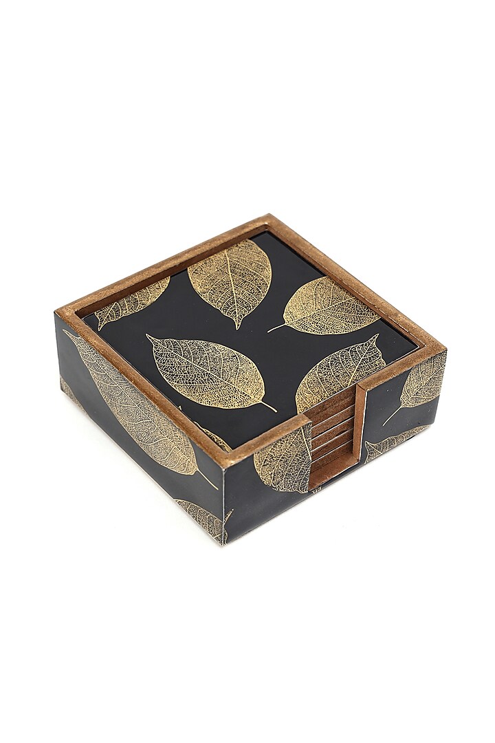 Black Wood Coasters (Set Of 7) by BLUE ELEPHANT at Pernia's Pop Up Shop
