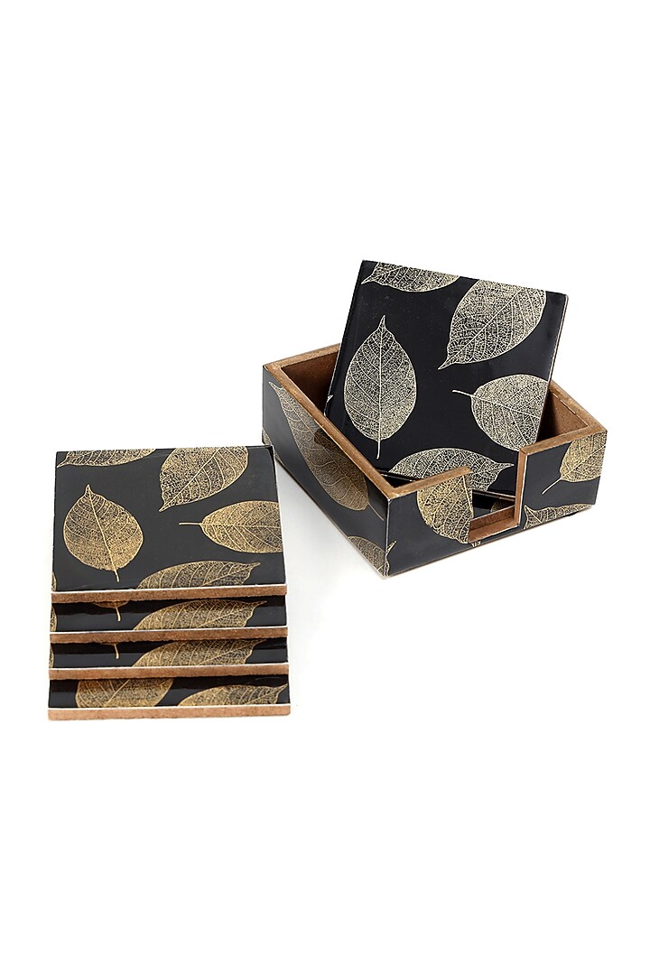 Black Wood Coasters (Set Of 7) by BLUE ELEPHANT at Pernia's Pop Up Shop