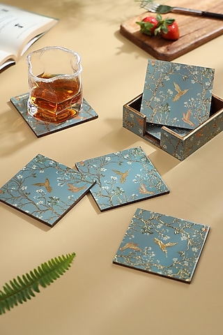 Silver Wood Coasters (Set Of 7) by BLUE ELEPHANT