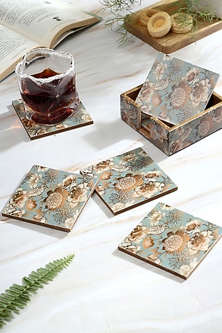 Grey Wood Coasters (Set Of 7) by BLUE ELEPHANT