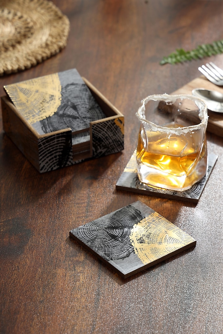 Silver Wood Coasters (Set Of 7) by BLUE ELEPHANT at Pernia's Pop Up Shop