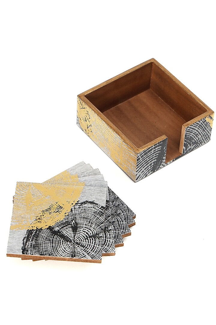 Silver Wood Coasters (Set Of 7) by BLUE ELEPHANT at Pernia's Pop Up Shop