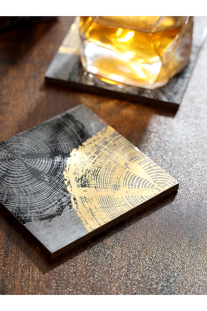 Silver Wood Coasters (Set Of 7) by BLUE ELEPHANT at Pernia's Pop Up Shop