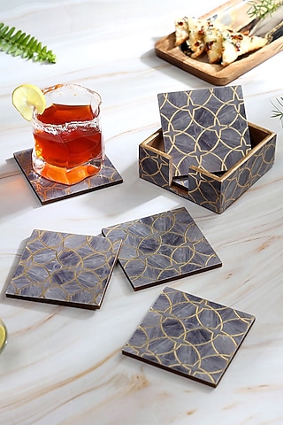 Mauve Wood Coasters (Set Of 7) by BLUE ELEPHANT