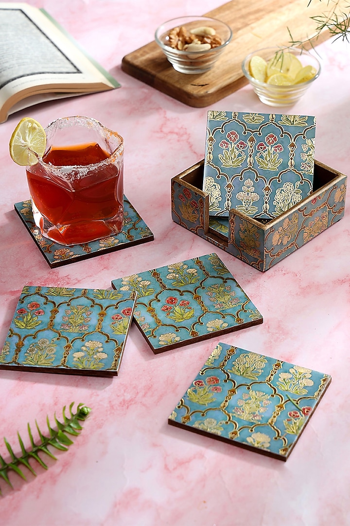 Multi-Colored Wood Coasters (Set Of 7) by BLUE ELEPHANT at Pernia's Pop Up Shop