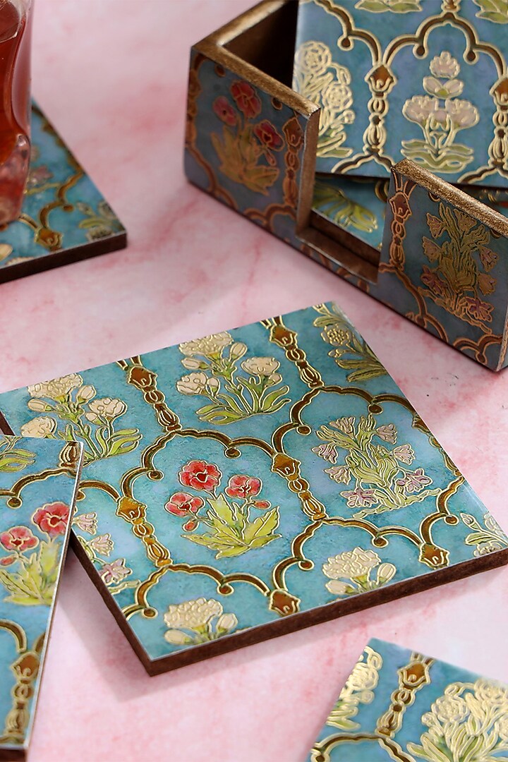 Multi-Colored Wood Coasters (Set Of 7) by BLUE ELEPHANT at Pernia's Pop Up Shop