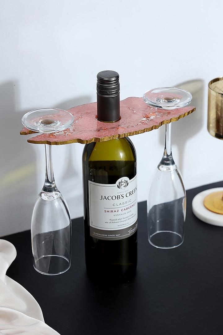 Blush Pink Resin Wine Holder & Coasters (Set Of 3) by BLUE ELEPHANT at Pernia's Pop Up Shop