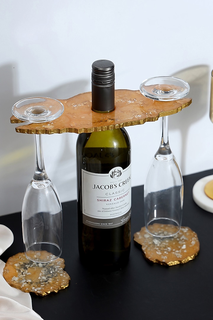 Mustard Resin Wine Holder & Coasters (Set Of 3) by BLUE ELEPHANT