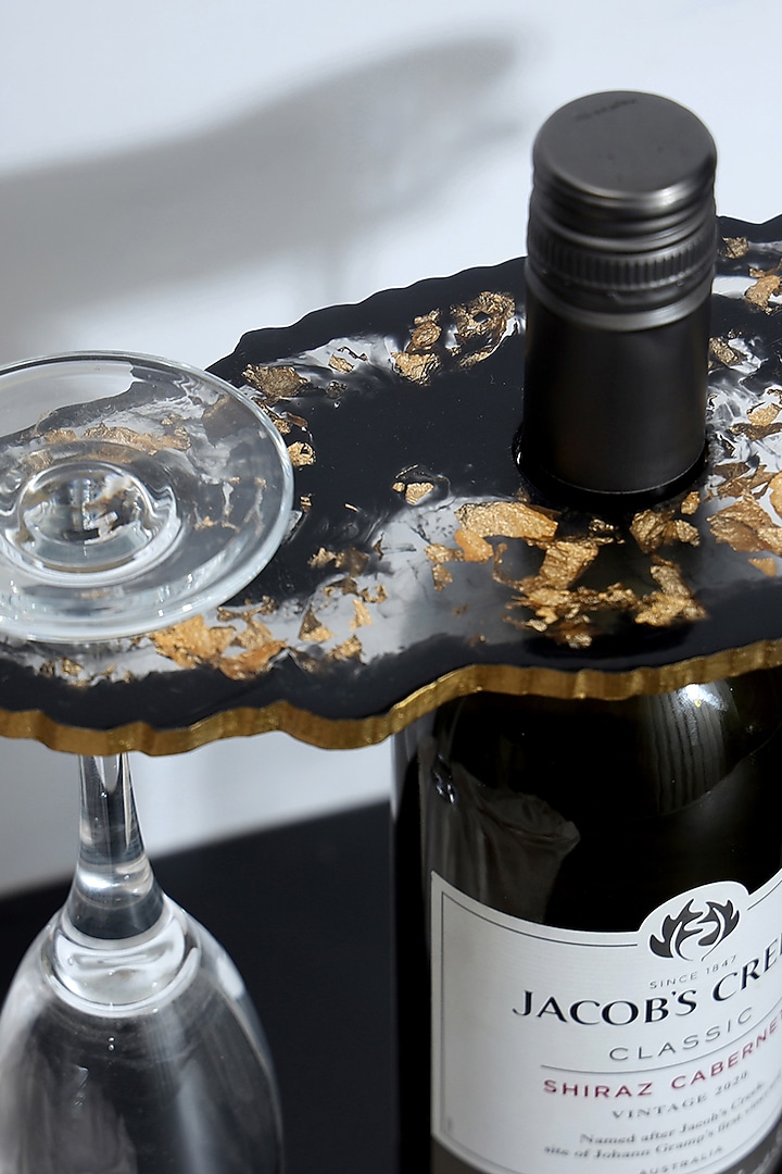 Black Resin Wine Holder & Coasters (Set Of 3) by BLUE ELEPHANT at Pernia's Pop Up Shop