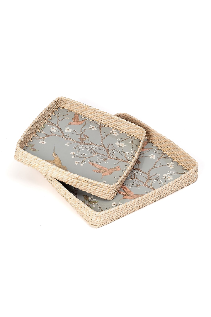 Silver Wood Printed Square Tray (Set of 2) by BLUE ELEPHANT at Pernia's Pop Up Shop