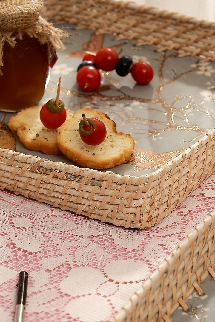 Silver Wood Printed Square Tray (Set of 2) by BLUE ELEPHANT at Pernia's Pop Up Shop